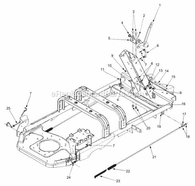 Parking Brake & Linkage Diagram and Parts List for 365L (53CA1D5K100) (2001) Cub Cadet Lawn Mower